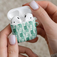 Aloha Hawaii Vintage Kahili Pa'a Lima AirPods Case Palaka Print Mossy Teal