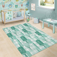 Aloha Hawaii Vintage Kahili Pa'a Lima Area Rug Palaka Print Mossy Teal