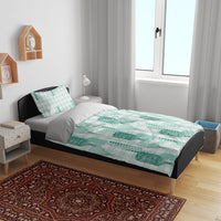 Aloha Hawaii Vintage Kahili Pa'a Lima Bedding Set Palaka Print Mossy Teal