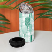 Aloha Hawaii Vintage Kahili Pa'a Lima 4 in 1 Can Cooler Tumbler Palaka Print Mossy Teal