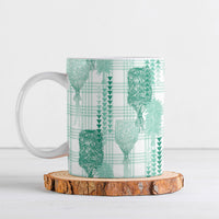 Aloha Hawaii Vintage Kahili Pa'a Lima Ceramic Mug Palaka Print Mossy Teal