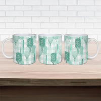 Aloha Hawaii Vintage Kahili Pa'a Lima Ceramic Mug Palaka Print Mossy Teal