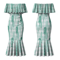 Aloha Hawaii Vintage Kahili Pa'a Lima Couples Matching Mermaid Dress and Long Sleeve Button Shirt Palaka Print Mossy Teal