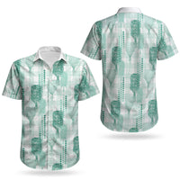 Aloha Hawaii Vintage Kahili Pa'a Lima Couples Matching Puletasi and Hawaiian Shirt Palaka Print Mossy Teal