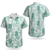 Aloha Hawaii Vintage Kahili Pa'a Lima Couples Matching Short Sleeve Bodycon Dress and Hawaiian Shirt Palaka Print Mossy Teal