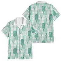 Aloha Hawaii Vintage Kahili Pa'a Lima Family Matching Off Shoulder Short Dress and Hawaiian Shirt Palaka Print Mossy Teal
