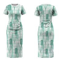 Aloha Hawaii Vintage Kahili Pa'a Lima Family Matching Short Sleeve Bodycon Dress and Hawaiian Shirt Palaka Print Mossy Teal