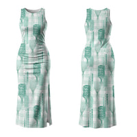 Aloha Hawaii Vintage Kahili Pa'a Lima Family Matching Tank Maxi Dress and Hawaiian Shirt Palaka Print Mossy Teal