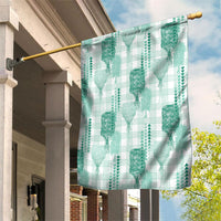 Aloha Hawaii Vintage Kahili Pa'a Lima Garden Flag Palaka Print Mossy Teal