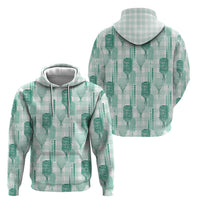 Aloha Hawaii Vintage Kahili Pa'a Lima Hoodie Palaka Print Mossy Teal