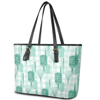Aloha Hawaii Vintage Kahili Pa'a Lima Leather Tote Bag Palaka Print Mossy Teal