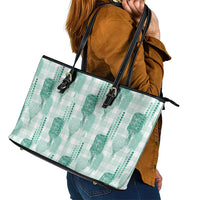Aloha Hawaii Vintage Kahili Pa'a Lima Leather Tote Bag Palaka Print Mossy Teal