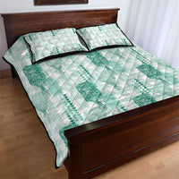 Aloha Hawaii Vintage Kahili Pa'a Lima Quilt Bed Set Palaka Print Mossy Teal