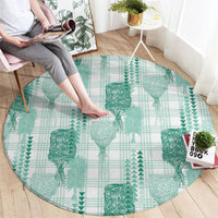 Aloha Hawaii Vintage Kahili Pa'a Lima Round Carpet Palaka Print Mossy Teal