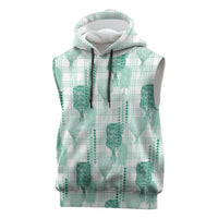 Aloha Hawaii Vintage Kahili Pa'a Lima Sleeveless Hoodie Palaka Print Mossy Teal