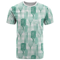 Aloha Hawaii Vintage Kahili Pa'a Lima T Shirt Palaka Print Mossy Teal