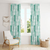 Aloha Hawaii Vintage Kahili Pa'a Lima Window Curtain Palaka Print Mossy Teal