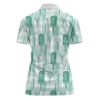 Aloha Hawaii Vintage Kahili Pa'a Lima Women Polo Shirt Palaka Print Mossy Teal