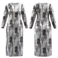 Aloha Hawaii Vintage Kahili Pa'a Lima Couples Matching Long Sleeve Bodycon Dress and Hawaiian Shirt Palaka Print Hinahina