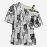 Aloha Hawaii Vintage Kahili Pa'a Lima Cross Shoulder Shirt Palaka Print Hinahina