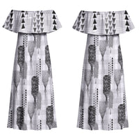 Aloha Hawaii Vintage Kahili Pa'a Lima Family Matching Off Shoulder Maxi Dress and Hawaiian Shirt Palaka Print Hinahina