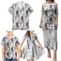 Aloha Hawaii Vintage Kahili Pa'a Lima Family Matching Puletasi and Hawaiian Shirt Palaka Print Hinahina