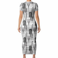 Aloha Hawaii Vintage Kahili Pa'a Lima Short Sleeve Bodycon Dress Palaka Print Hinahina