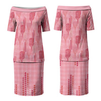 Aloha Hawaii Vintage Kahili Pa'a Lima Couples Matching Puletasi and Hawaiian Shirt Palaka Print Berry Pink