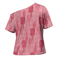 Aloha Hawaii Vintage Kahili Pa'a Lima Cross Shoulder Shirt Palaka Print Berry Pink