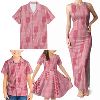 Aloha Hawaii Vintage Kahili Pa'a Lima Family Matching Tank Maxi Dress and Hawaiian Shirt Palaka Print Berry Pink