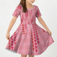 Aloha Hawaii Vintage Kahili Pa'a Lima Kid Short Sleeve Dress Palaka Print Berry Pink