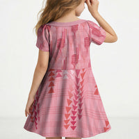 Aloha Hawaii Vintage Kahili Pa'a Lima Kid Short Sleeve Dress Palaka Print Berry Pink