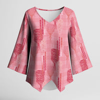 Aloha Hawaii Vintage Kahili Pa'a Lima Kimono Sleeve Blouse Palaka Print Berry Pink