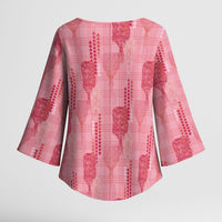 Aloha Hawaii Vintage Kahili Pa'a Lima Kimono Sleeve Blouse Palaka Print Berry Pink