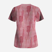 Aloha Hawaii Vintage Kahili Pa'a Lima Scrub Top Palaka Print Berry Pink