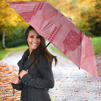 Aloha Hawaii Vintage Kahili Pa'a Lima Umbrella Palaka Print Berry Pink