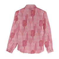 Aloha Hawaii Vintage Kahili Pa'a Lima Women Casual Shirt Palaka Print Berry Pink