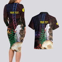 New Caledonia Kanaky Personalized Couples Matching Long Sleeve Bodycon Dress and Hawaiian Shirt Kagu Bird Emblem LT7 - Polynesian Pride