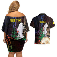 New Caledonia Kanaky Personalized Couples Matching Off Shoulder Short Dress and Hawaiian Shirt Kagu Bird Emblem LT7 - Polynesian Pride