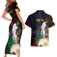 New Caledonia Kanaky Personalized Couples Matching Short Sleeve Bodycon Dress and Hawaiian Shirt Kagu Bird Emblem LT7 - Polynesian Pride