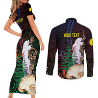 New Caledonia Kanaky Personalized Couples Matching Short Sleeve Bodycon Dress and Long Sleeve Button Shirt Kagu Bird Emblem LT7 - Polynesian Pride