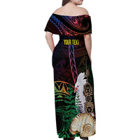 New Caledonia Kanaky Personalized Family Matching Off Shoulder Maxi Dress and Hawaiian Shirt Kagu Bird Emblem LT7 - Polynesian Pride