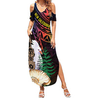 New Caledonia Kanaky Personalized Family Matching Summer Maxi Dress and Hawaiian Shirt Kagu Bird Emblem LT7 Mom's Dress Black - Polynesian Pride