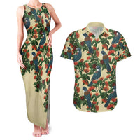 New Zealand Christmas Couples Matching Tank Maxi Dress and Hawaiian Shirt Romantic Tui Birds on Pohutukawa - Ivory LT7 Ivory - Polynesian Pride