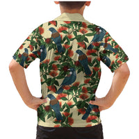 New Zealand Christmas Family Matching Mermaid Dress and Hawaiian Shirt Romantic Tui Birds on Pohutukawa - Ivory LT7 - Polynesian Pride