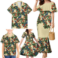 New Zealand Christmas Family Matching Mermaid Dress and Hawaiian Shirt Romantic Tui Birds on Pohutukawa - Ivory LT7 - Polynesian Pride