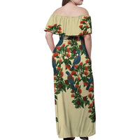 New Zealand Christmas Family Matching Off Shoulder Maxi Dress and Hawaiian Shirt Romantic Tui Birds on Pohutukawa - Ivory LT7 - Polynesian Pride