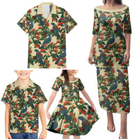 New Zealand Christmas Family Matching Puletasi and Hawaiian Shirt Romantic Tui Birds on Pohutukawa - Ivory LT7 - Polynesian Pride