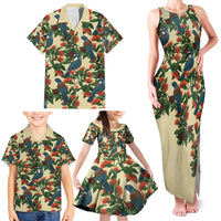 New Zealand Christmas Family Matching Tank Maxi Dress and Hawaiian Shirt Romantic Tui Birds on Pohutukawa - Ivory LT7 - Polynesian Pride