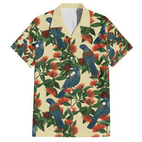 New Zealand Christmas Hawaiian Shirt Romantic Tui Birds on Pohutukawa - Ivory LT7 Ivory - Polynesian Pride